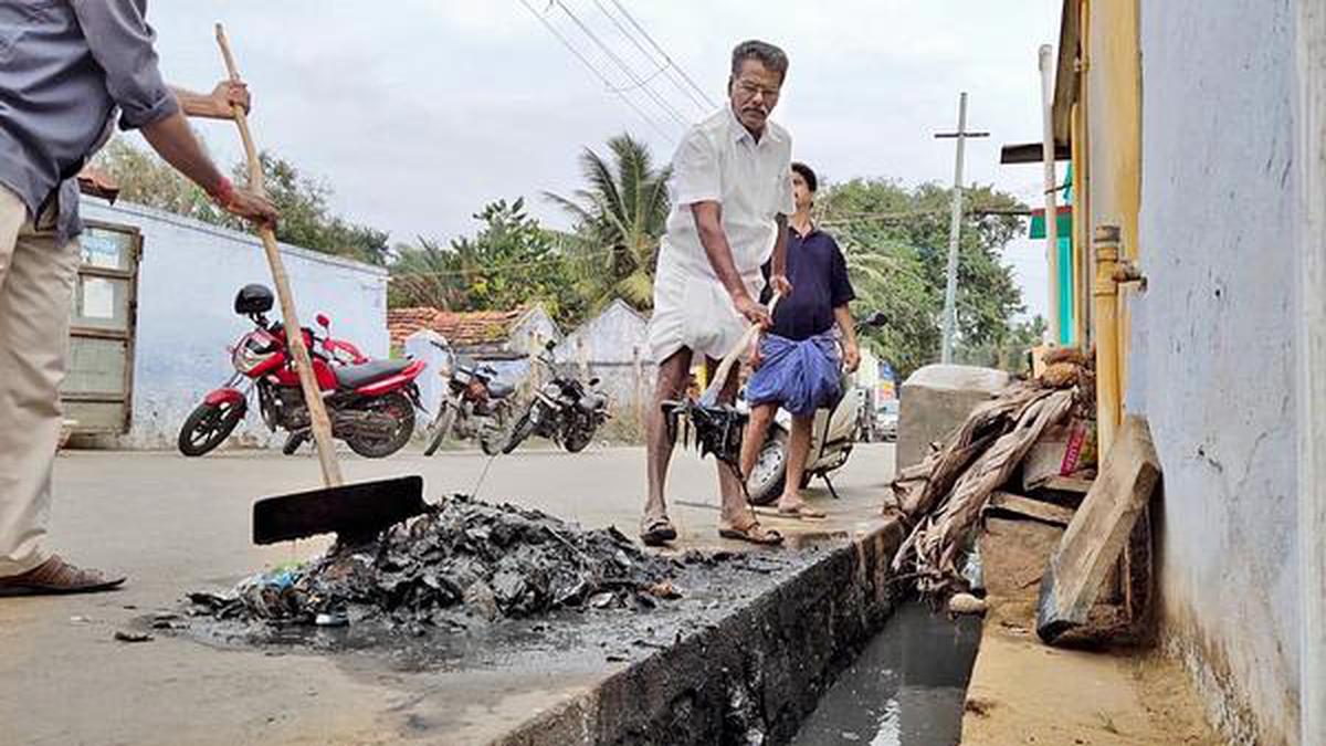 Panchayat President Engages In Conservancy Work The Hindu