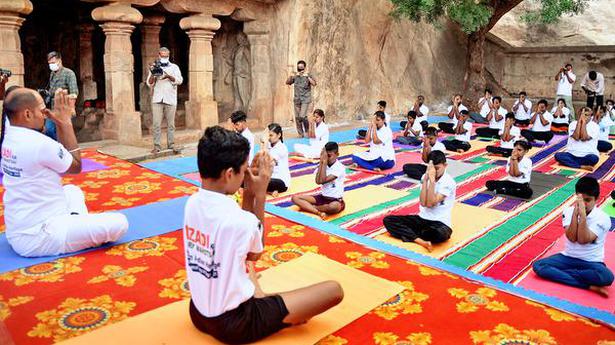 Monuments provide impressivebackdrop for yoga sessions