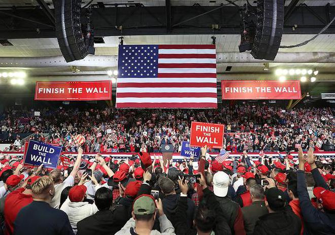 Call for wall: U.S. President Donald Trump speaking at a rally in El Paso, Texas, on Monday.