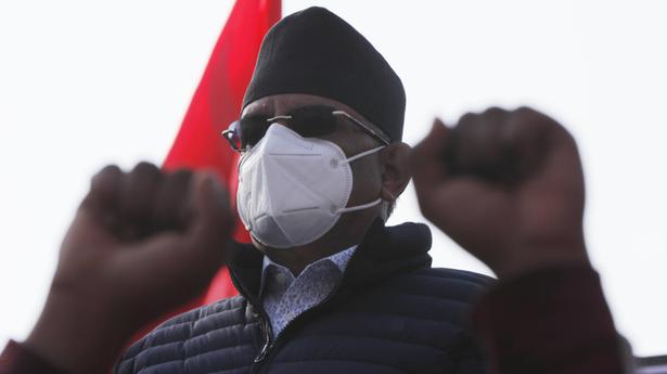 Pushpa Kamal Dahal, leader of the splinter group in the governing Nepal Communist Party, participates in a protest in Kathmandu, Nepal, on December 29, 2020