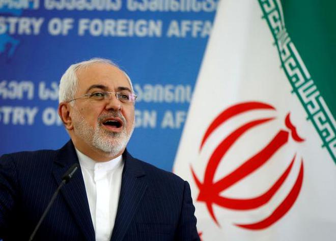 In this April 18, 2017 file photo, Iranian Foreign Minister Mohammad Javad Zarif speaks to the media in Tbilisi, Georgia.