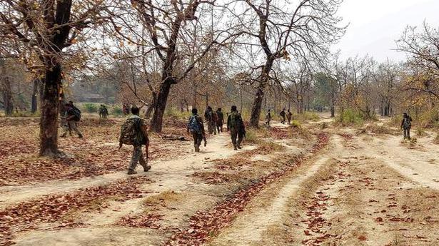   Security personnel patrol after an attack by Maoists in Bijapur, in Chhattisgarh on April 4, 2021.  