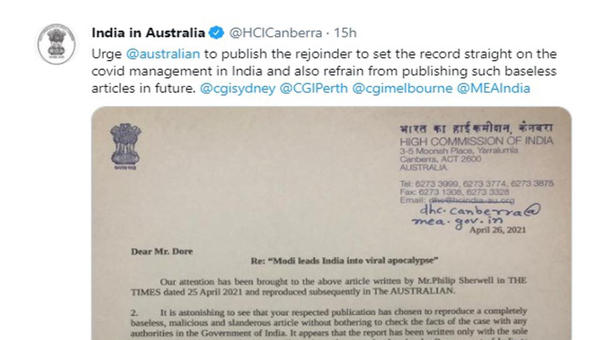 Verdensvindue krans stang COVID-19 crisis: Govt. issues rejoinder to Australian paper for scathing  article - The Hindu