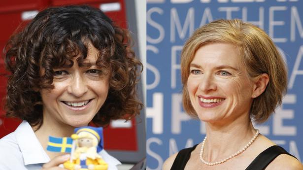 Emmanuelle Charpentier of France (left) and Jennifer Doudna of the U.S. who won the 2020 Nobel Chemistry Prize on October 7, 2020. It's the first time a Nobel science prize has gone to a women-only team. 