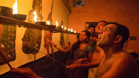   The Tholpavakoothu artistes behind the screen 