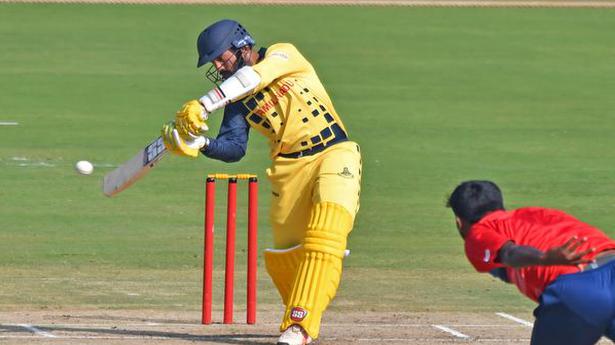   Tamil Nadu's Dinesh Karthik plays a shot during the match against Kerala in the South Zone Syed Mushtaq Ali Trophy Twenty20 Championship. File.  